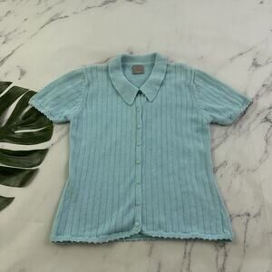Partners Womens Vintage 90s Cardigan Sweater Size S Short Sleeve Blue Cottage